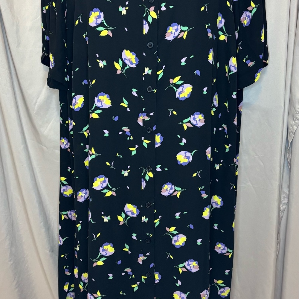 Lane Bryant Black Floral‎ Midi Dress